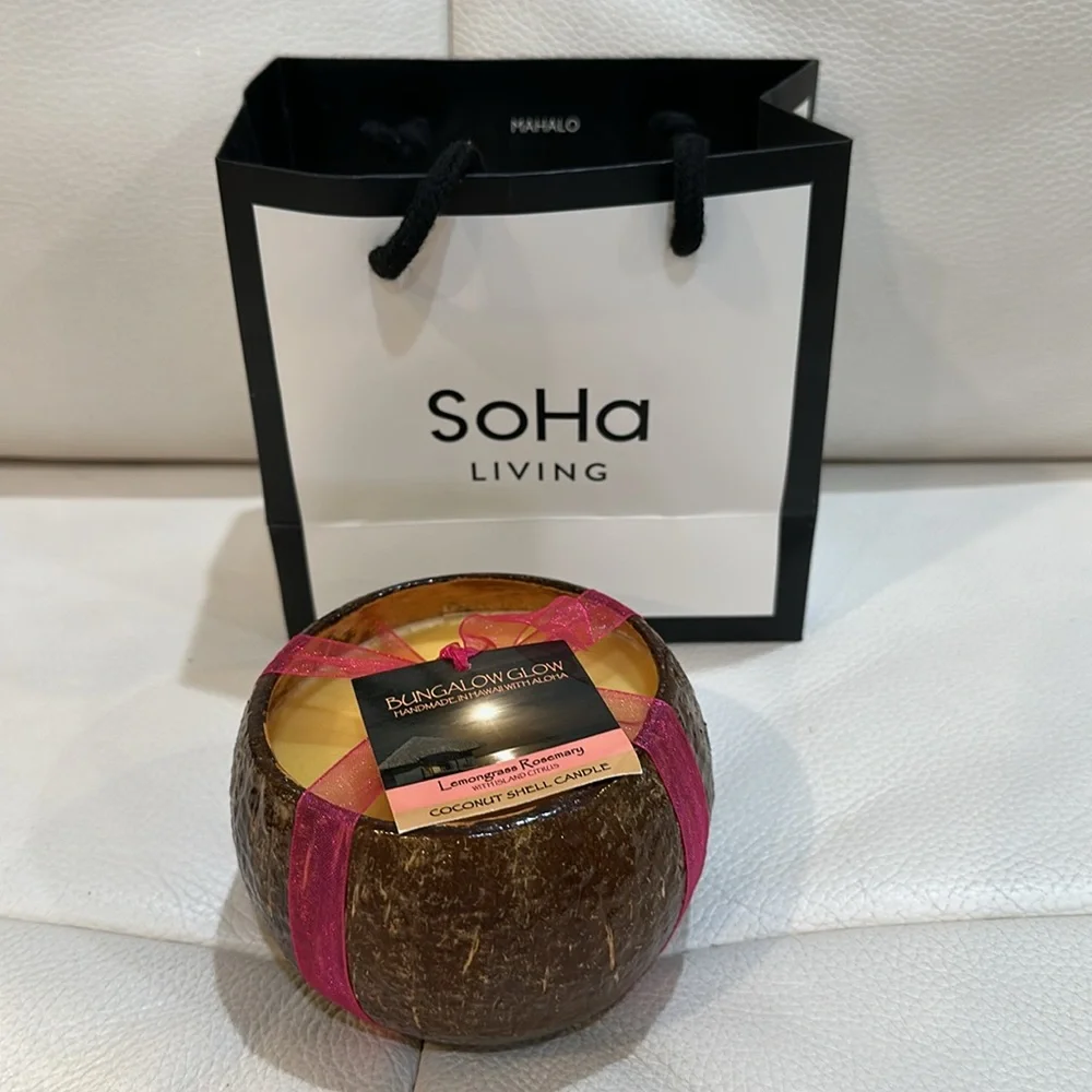 BUNGALOW GLOW HANDMADE IN HAWAII COCONUT SHELL CANDLE: Lemongrass Nosemar NWT